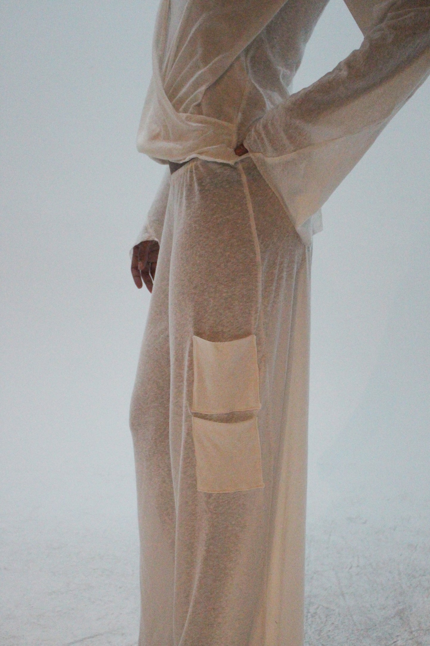Beige sheer dress with a plain background