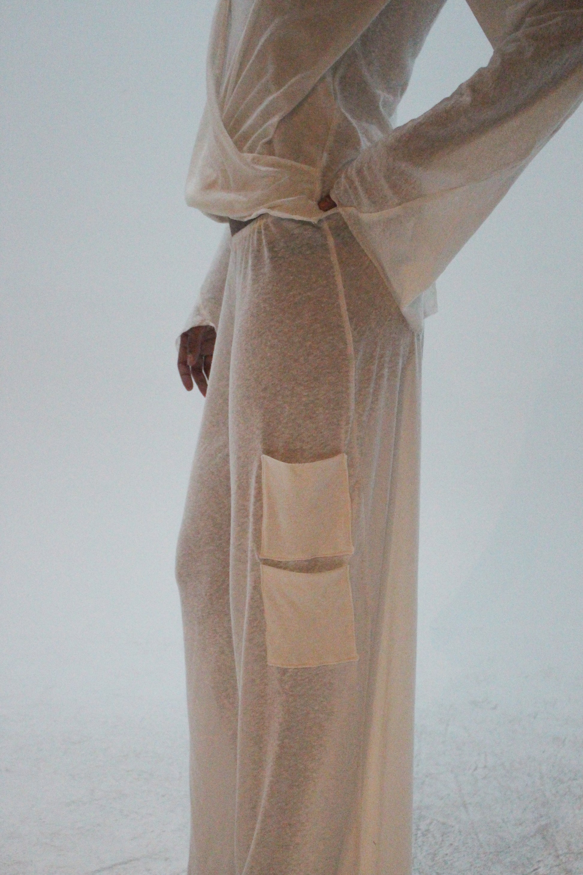 Beige sheer dress with a plain background