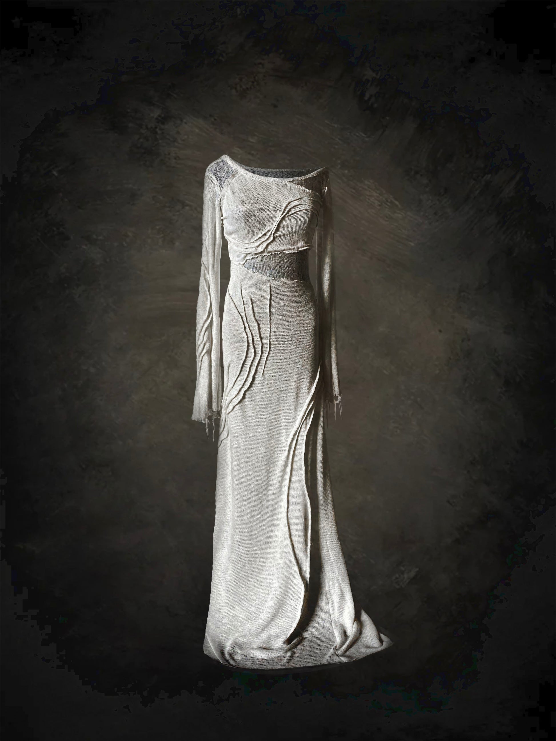 handmade emerging designer in los Angeles, knit white gown, gothic bridal