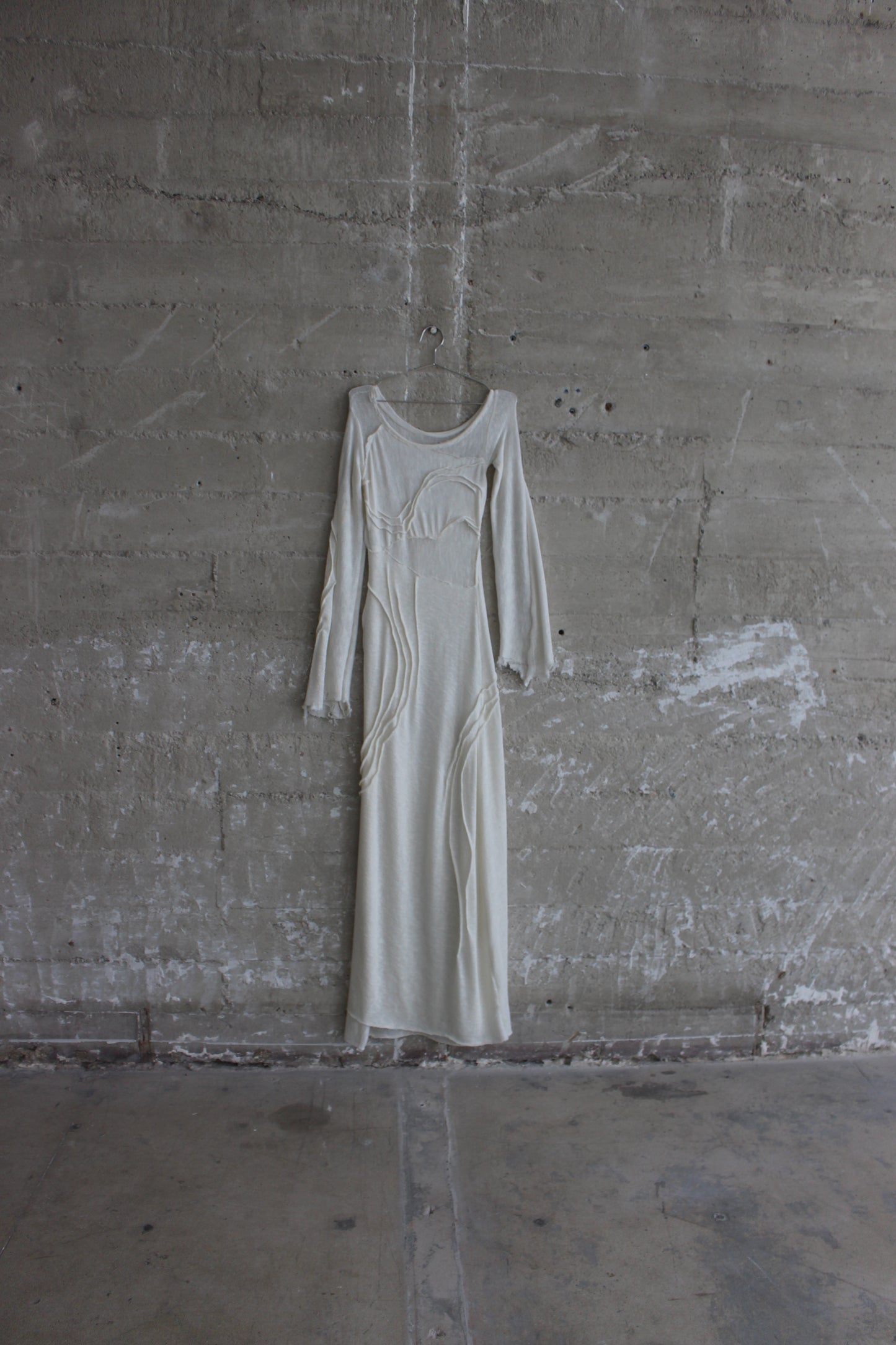 handmade emerging designer in los Angeles, knit white gown, gothic bridal